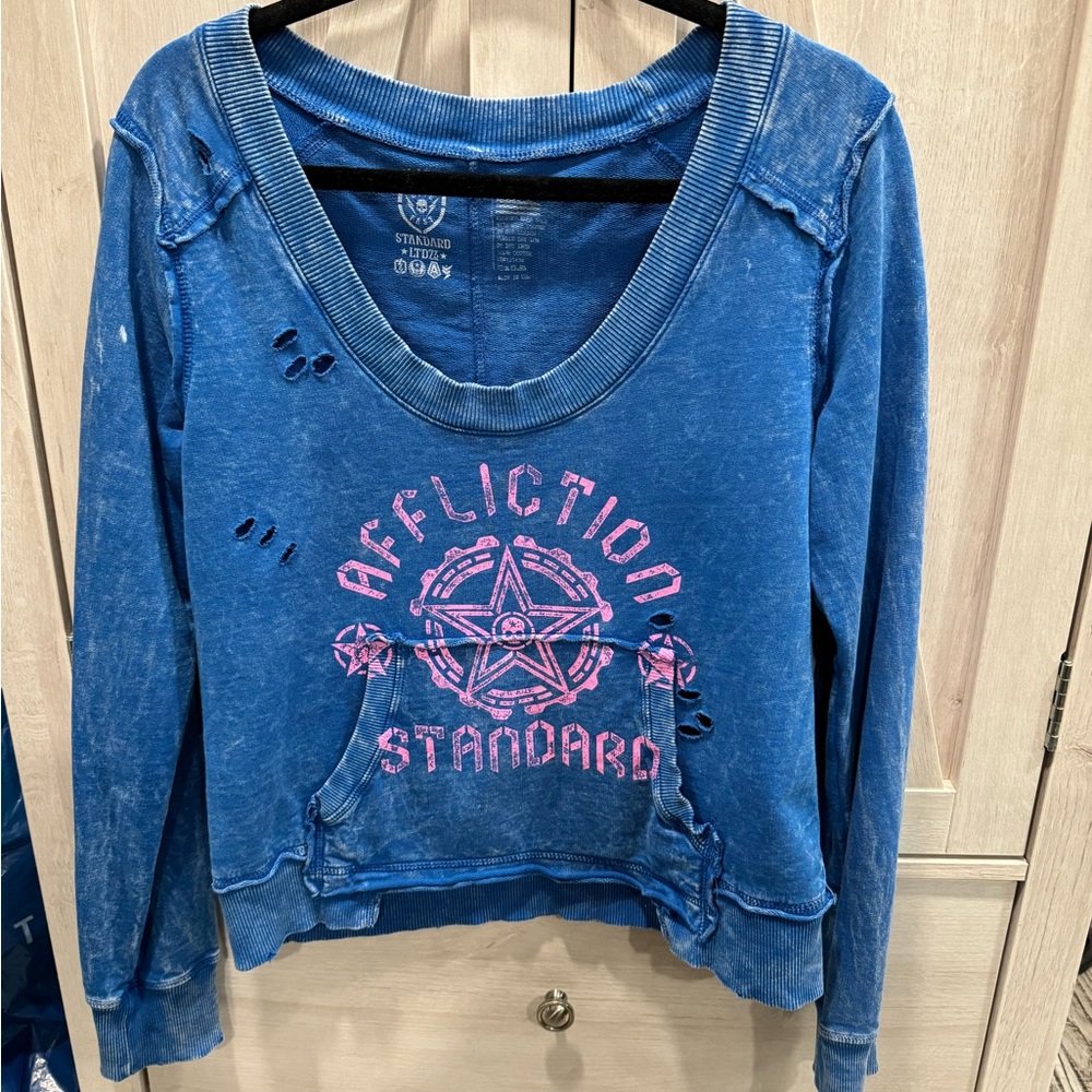 Women’s Size L Affliction Destructed sweatshirt.
